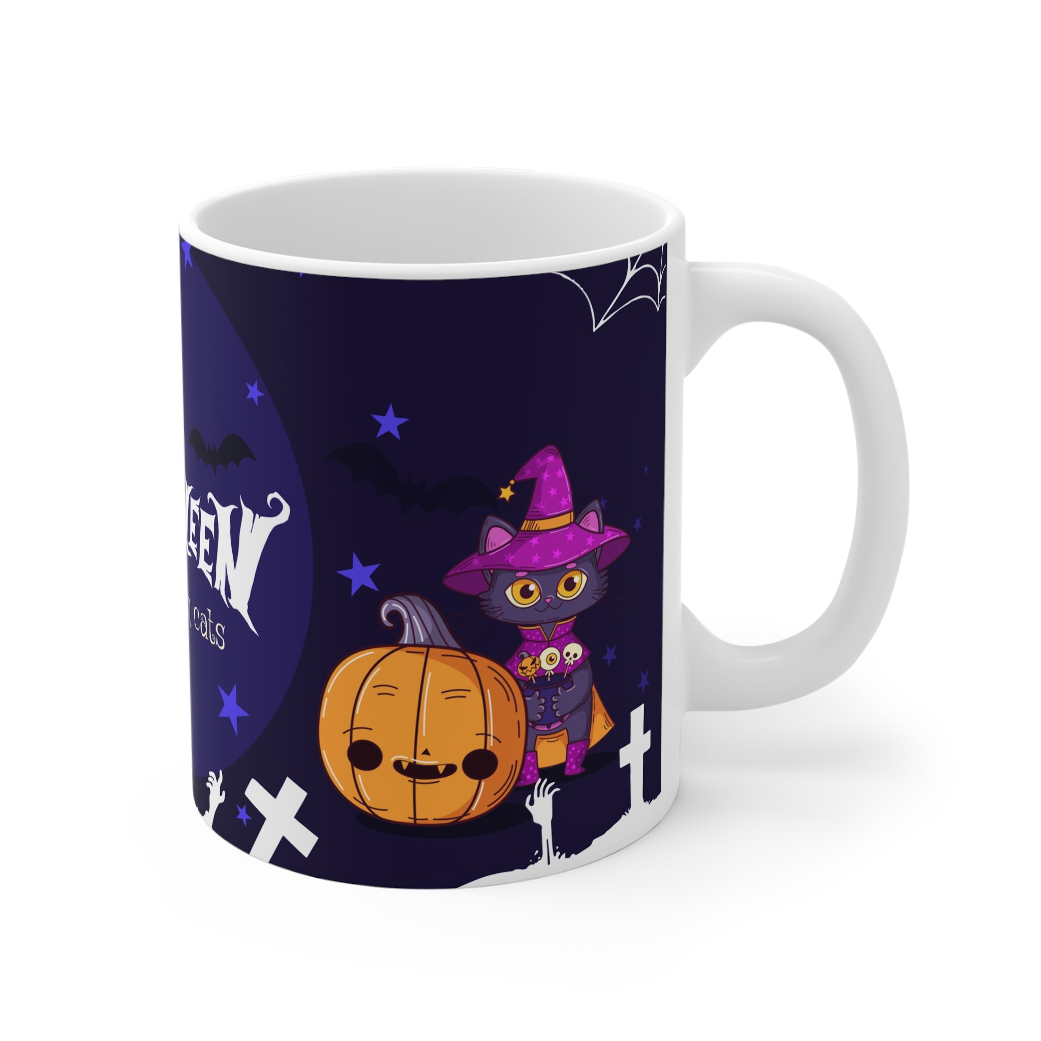 Happy Halloween with Witch's Cats | White Mug